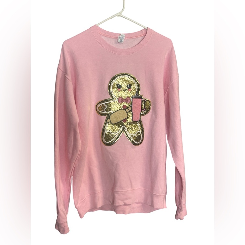 Jerzees Pink Gold Glitter Gingerbread Sweatshirt